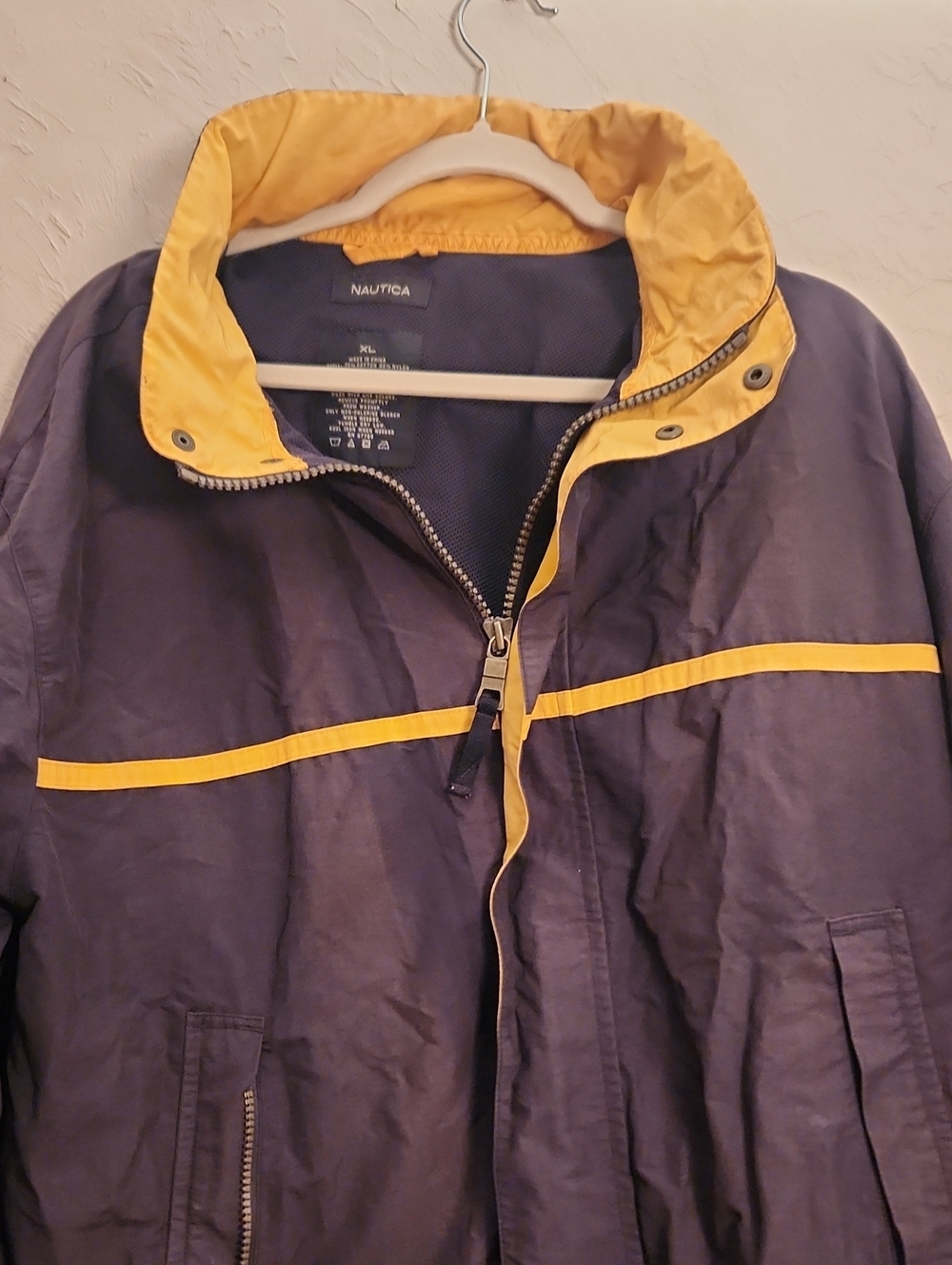 Nautica Navy Windbreaker Jacket with Yellow Trim